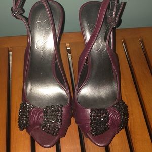 Purple with black sparkly bow heels